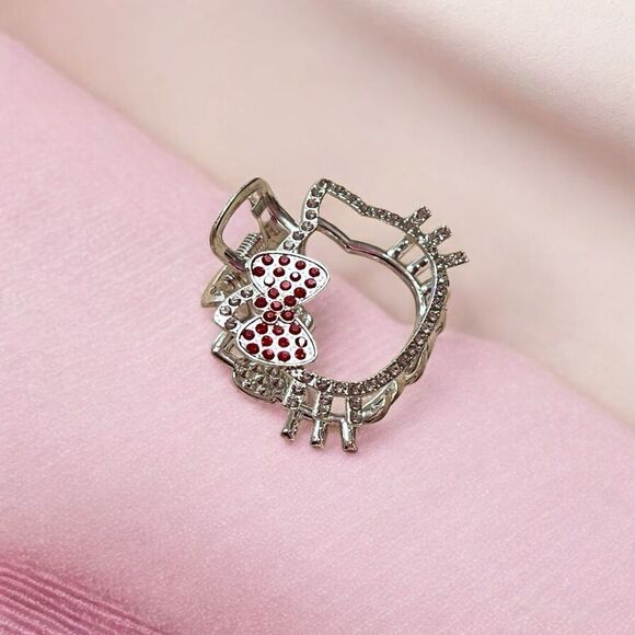 ⭐️3/$25⭐️ Hello Kitty Red And Clear Rhinestone Silver Tone Hair Clip - Picture 2 of 2